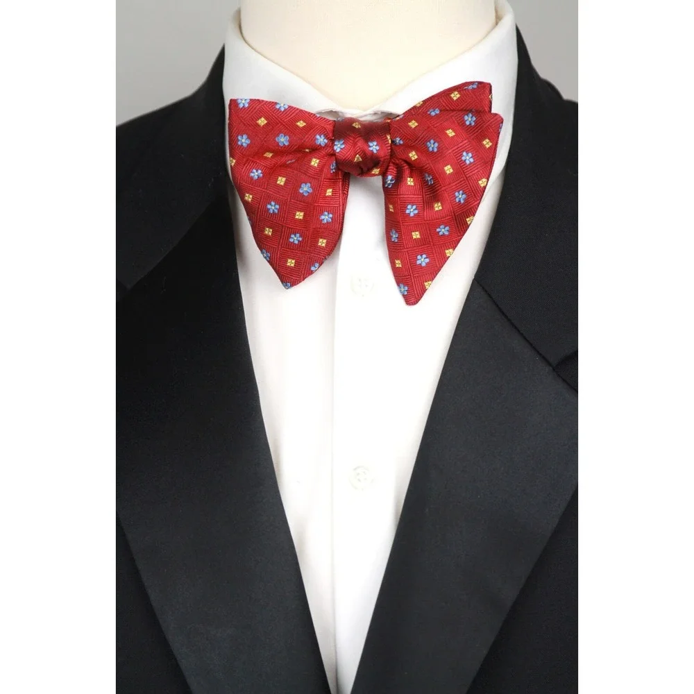 Men's Self-Tied Big‎ Butterfly Bow Tie Red Ornamental Pattern S717